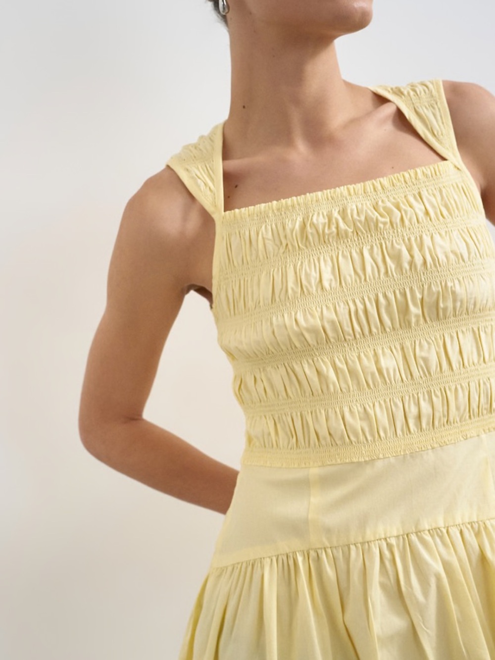 TOPSHOP SHIRRED BUST DROPPED WAIST MIDI POPLIN
DRESS IN BUTTERMILK US Sz 2 - Picture 3 of 12